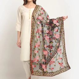 shasmi Women's Heavy Net Embroidered Fancy phulkari work Dupatta for women (ONLY Dupatta) image 3