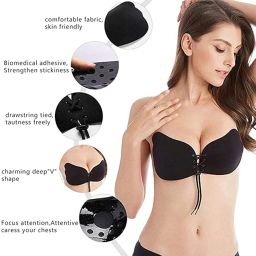 brachy Solid Padded Non-Wired Strapless Self Adhesive Push up Stivk On Bra image 4