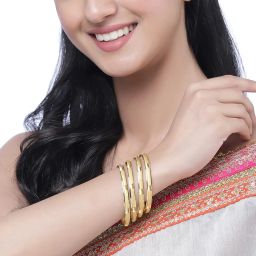 zeneme Set Of 4 Gold-Plated Classic Textured Handcrafted Bangles image 1
