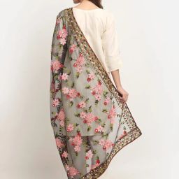 shasmi Women's Heavy Net Embroidered Fancy phulkari work Dupatta for women (ONLY Dupatta) image 4