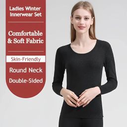 tlismi Women’s Ultra Soft Fabric Thermal Innerwear Set Comfy Solid Colored Warm Fleece Lined Base Layer Round Neck Long Sleeved Top & Stretchable Legging Set image 1