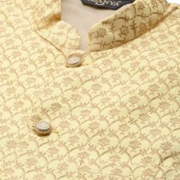 sojanya (Since 1958, Men's Silk Blend Mustard & Gold Self Design ONLY NehruJacket image 3