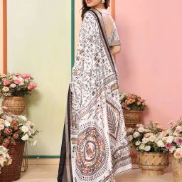stylescope Women's Printed Dola Silk Sequence Boarder Warli Art Saree With Unstitched Blouse Piece (Warli Sequence) image 2