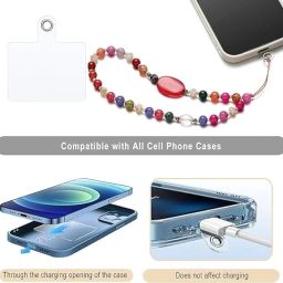 KHOLAD Universal Mobile Phone Charm Wrist Strap With Tether Tab - Beaded Lanyard Wristlet - Handmade Semi-Precious Gemstone Chain & Case Keychain image 2
