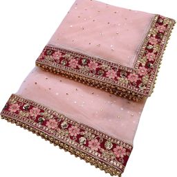 navti creations Women's Heavy Net Dupatta With Multicolored Embroidery Border(Full Stone Work, 2.25m) image 1