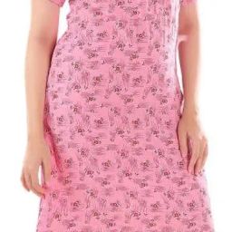 ankona Feeding Nighty with Buttons on Neck for Comfortable Wearing and Zips on Front Side for Feeding Purpose in Mix Cotton Fabric in Latest Prints (Free Size) Pack of 1, 61 image 2