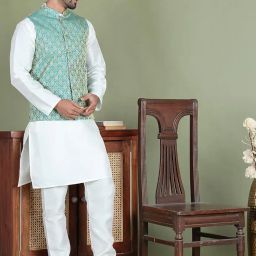 jompers Woven Design Nehru Jacket For Men image 4