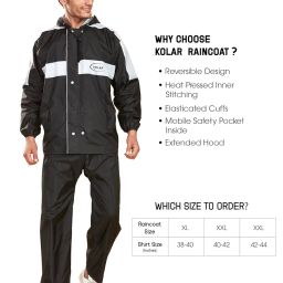 kolar Men's Waterproof Rain Suit with Jacket and Pant With Reflective Surface, Extended Hood, Ouside and Inside Pocket image 5