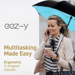 eez-y Reverse Inverted Windproof Umbrella - Upside Down Umbrellas with C-Shaped Handle for Women and Men - Double Layer Inside Out Folding Umbrella image 4