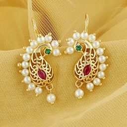 vama Fashions Half Moon Or Peacock Shape Maharashtrian Traditional Press on Bugadi Upper Ear Clip on Earrings For Women & Girls image 4