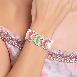 zaveri pearls Set Of 2 Multi-Colour Multistrand Beaded Austrian Diamonds Dazzling Crescent Bracelet For Women-ZPFK16852 image 2