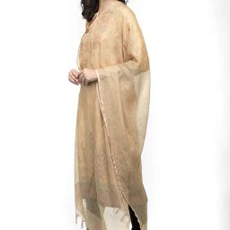 a r silk Women's Kota Cotton Self Design Golden Regular Dupatta, Free Size image 2