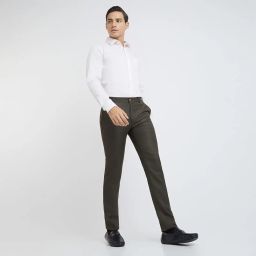 raymond Men's Slim Fit Mid Rise Structure Pattern Poly Viscose Blend Flat Front Formal Trouser image 4
