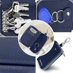 storite PU Leather Large Key Case Pouch Wallet Key Chain Key Holder Ring with 6 Key Hooks,1 IC Key Ring, Metal Buckle with Zipper Closure (7.5X2X12 CM - Blue) image 3
