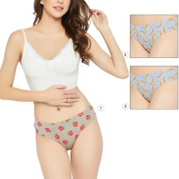 clovia Women's Cotton Pack of 3 Low Waist Printed Thong with Inner Elastic - Multicolor image 1