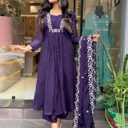 gosriki Women's Rayon Blend A-Line Printed Kurta with Pant & Dupatta image 2