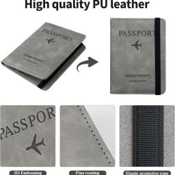 afrodite Passport Holder Travel Essentials, Passport Wallet RFID Blocking for Men Women, Multifunction Travel Document Holder, PU Leather Card Case Cover with Elastic Band Closure image 3