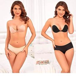 vaegi ™ Women's & Girl's Strapless Push Up Wire Free Stick On Invisible Bra (Free-Size) Bronze image 4