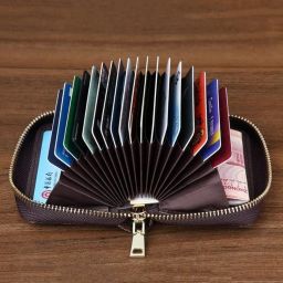vrozty 12 Slot Credit Debit Card Holder Money Wallet Zipper Coin Purse for Men Women (Blue Chex) image 1