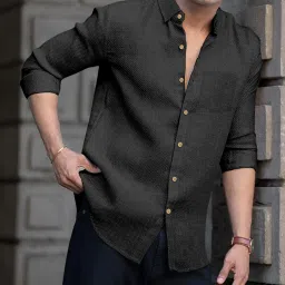 Men Regular Fit Self Design Cut Away Collar Casual Shirt-image-31
