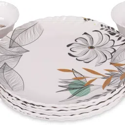Melamin Royal Lehar 106 Unique Black Flower Design 6pcs Full Plates & 6pcs Bowl Dinner Set-image-44