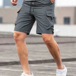 Solid Men Dark Grey Cargo Shorts-picture-18