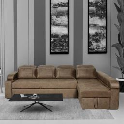 casacraft from pepperfry Cameo LHS Fabric Pull-Out Sofa Cum Bed in Brown Colour with Storage-picture-37