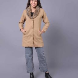 Tweed Fabric Solid Coat For Women-picture-14