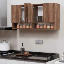 specialitypanels 4 Doors Modular Wall Mounted Kitchen Cabinet with Organizer Shelf in Cochwood Brown Finish-picture-21