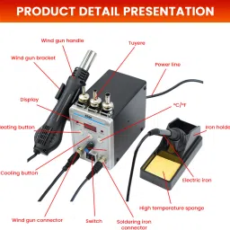 hasthip 2 in 1 Hot Wind Gun Soldering Station Kit with LCD Display 700 W Simple image 3