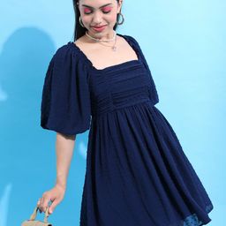 tokyo talkies Women Skater Dark Blue Above Knee/Mid Thigh Length Dress-picture-40