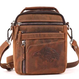 Brown Men & Women Sling Bag Genuine Leather Brown Sling Bag - Extra Spacious-image-63