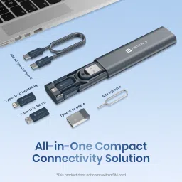 Portronics USB Type C Cable 0.27 m Snapcase 3 60W Multifunctional Fast Charging Data Cable Kit,USB-A,8 Pin,Micro image 5