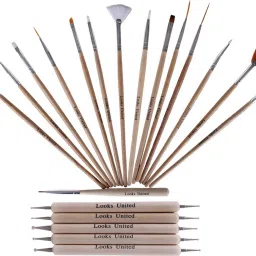 Pack Of 15 Nail Art Brushes And 5 Two Way Dotting Tools Wood Color-12
