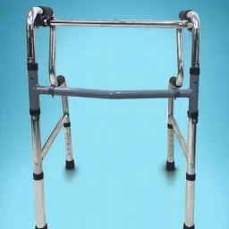 veayva Light Weight chrome Coated Height Adjustable Reciprocal Folding 2 Step Walker Walking Stick image 2