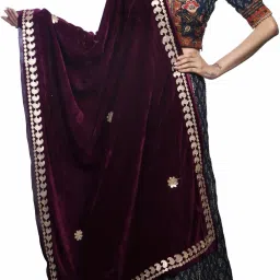 Velvet Embroidered Purple Women Dupatta-image-1