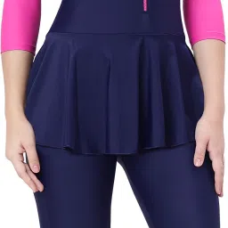 Women's Full Coverage Sun Protective Bodysuit with Flared Leggings Solid Women Swim-dress Blue Swimsuit-image-5