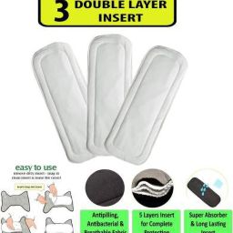 Pack of 3 Wetfree Reusable Washable Adjustable Cotton Diaper Nappy Inserts for Baby Cloth Diapers, 5 Layer microfiber Inserts Liners Natures Cloth Diaper Liner For Babies of Ages 0 to 2 years - M - L (3 Pieces)-image-7