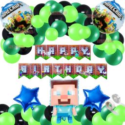 Gamer Theme Birthday Decoration Items Minecraft Foil Balloons 48 Pcs-image-49