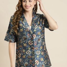 Women Floral Print Single Breasted Casual Blazer-image-45
