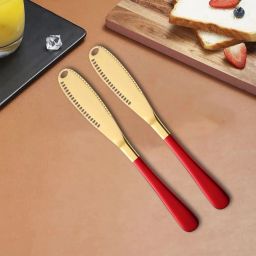 Golden Butter Knife Spreader | With Serrated Edge for Butter,Cheese,Jam,Nutella Stainless Steel Butter Spreader, Cheese Knife, Dessert Knife, Table Knife Set-image-78
