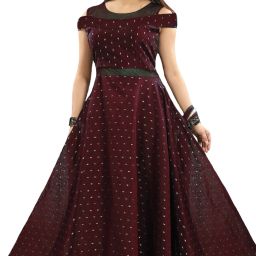 Self Design Satin Stitched Flared/A-line Gown-image-59