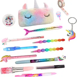 Combo of Unicorn Stationery Gift for Kids Unicorn Collection Pencil Pouch Pencil Case for Kids Pouches for Boys Storage Pouch with Pen,pencil,eraser & Keychain Art Canvas Pencil Box-22