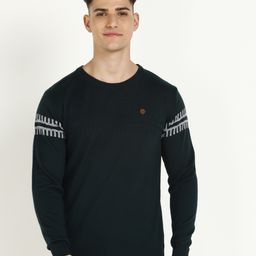 raymond Men Self Design Round Neck Dark Green Sweater-picture-2