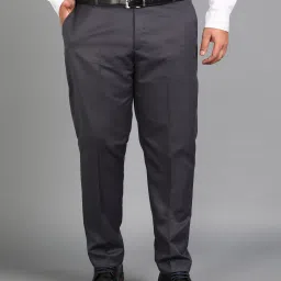 Plus Size Men Slim Fit Grey Polyester Trousers-image-3