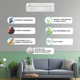 blue star Convertible 4 in 1 Cooling 2023 Model 1.5 Ton 3 Star Split Inverter WiFi Inverter AC Multi Sensors, Stabalizer Free Operation, Self Diagnosis, Dust Filter AC with Wi-fi Connect- Pearl White image 2