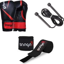 Vegan Leather Boxing Gloves with Supportive Hand Wraps & Skipping Rope 6oz Boxing Gloves-picture-18