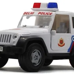 Small size pull back plastic police jeep with openable doors white color-image-88