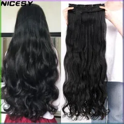 Heavy Quality 26 Inches Base Long Natural Black Curly Synthetic Extension Hair Extension-image-37