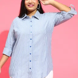 Women Regular Fit Striped Button Down Collar Casual Shirt-picture-13